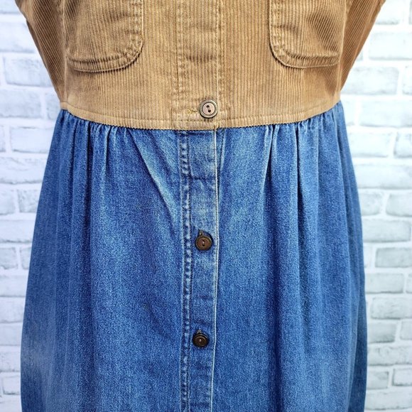 Vintage 90s D.P.S Womens M Tan Corduroy Denim Jumper Tank Shirt‎ Dress - Picture 3 of 13